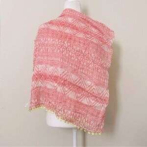 🌸 Aeropostale Red and White Patterned Scarf/Shawl with Yellow Accents